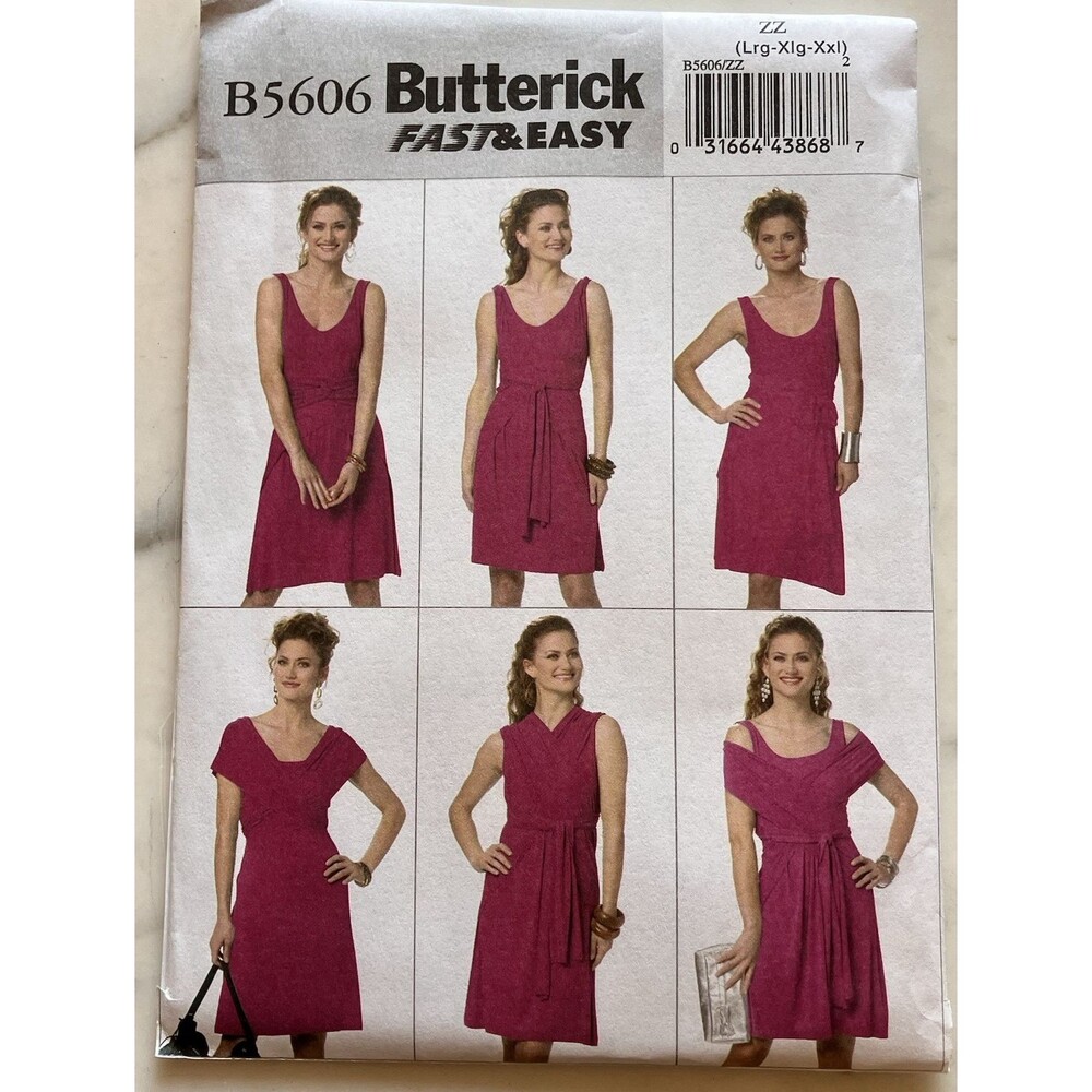 Butterick Pattern B5606 Women's Fast & Easy Tie‎ Front Dress Size Large XL & XXL